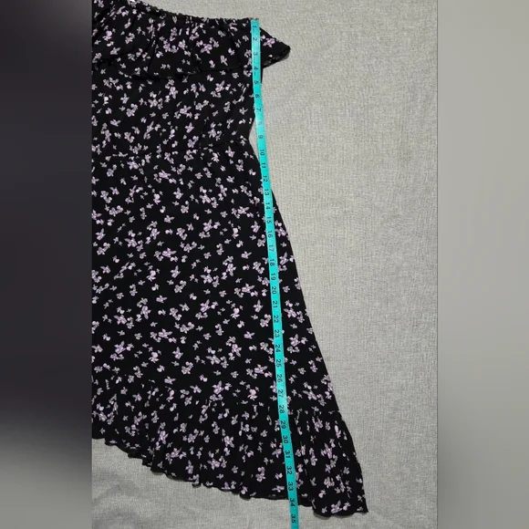 LEITH Floral One Shoulder Ruffle Asymmetric Hem Dress Black Lavender Size Medium - Picture 12 of 15